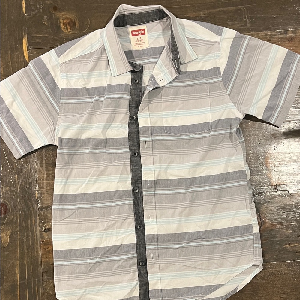 Wrangler Boy’s Blue and Gray Striped Button Down Shirt